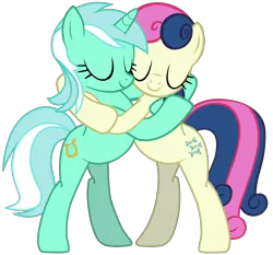 Size: 5747x5360 | Tagged: safe, artist:ramseybrony17, derpibooru import, bon bon, lyra heartstrings, sweetie drops, earth pony, pony, absurd resolution, adorabon, best friends, cute, eyes closed, female, hug, lesbian, lyrabetes, lyrabon, mare, shipping, smiling