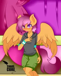 Size: 400x500 | Tagged: anthro, artist:caoscore, derpibooru import, equestria girls outfit, safe, scootaloo, solo