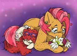 Size: 1200x875 | Tagged: safe, artist:kaemantis, deleted from derpibooru, derpibooru import, babs seed, twist, oc, oc:sweet pepper, earth pony, pegasus, pony, adopted offspring, adorababs, babstwist, baby, baby pony, crying, cuddle puddle, cuddling, cute, ear piercing, earring, eyelashes, eyes closed, family, female, glasses, kaemantis is trying to murder us, lesbian, liquid pride, mare, parent:babs seed, parent:twist, parents:babstwist, piercing, pony pile, shipping, sleeping, tears of joy, twistabetes, weapons-grade cute