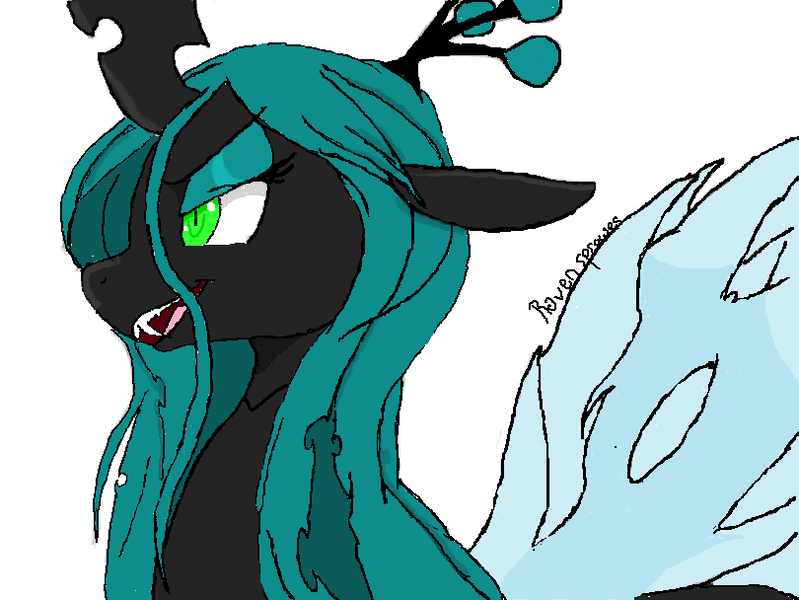 Size: 810x608 | Tagged: artist:d3monickitty666, changeling, changeling queen, dead source, derpibooru import, female, grin, ms paint, open mouth, queen chrysalis, safe, solo