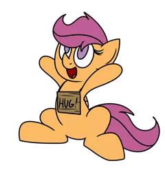 Size: 880x916 | Tagged: safe, artist:mr. rottson, derpibooru import, scootaloo, cute, cutealoo, hug request, open mouth, sign, simple background, solo, transparent background