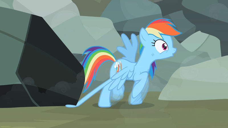 Size: 1280x720 | Tagged: derpibooru import, may the best pet win, rainbow dash, rock, safe, screencap, solo, stuck