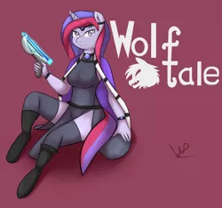 Size: 3138x2938 | Tagged: anthro, artist:wolfy-pony, assassin, boots, cape, clothes, crossbow, derpibooru import, princess platinum, safe, side slit, socks, solo, thigh highs, unguligrade anthro