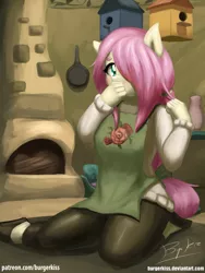 Size: 1800x2400 | Tagged: anthro, artist:burgerkiss, derpibooru import, fluttershy, safe, solo, wingless, wingless anthro