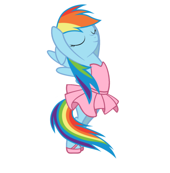 Size: 1294x1316 | Tagged: safe, artist:michaelsety, derpibooru import, rainbow dash, pony, ballerina, ballet, bipedal, clothes, cute, dancing, dashabetes, dress, eyes closed, floppy ears, girly, rainbow dash always dresses in style, rainbowrina, shoes, simple background, smiling, solo, strapless, tomboy taming, transparent background, tutu, vector