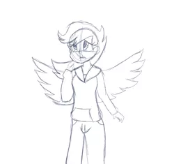 Size: 865x814 | Tagged: artist:pentrig, derpibooru import, human, humanized, monochrome, safe, scootaloo, sketch, solo, winged humanization