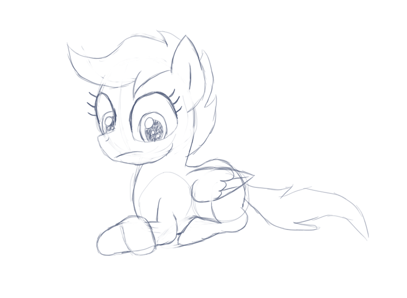 Size: 1099x806 | Tagged: artist:pentrig, derpibooru import, monochrome, safe, scootaloo, sketch, solo