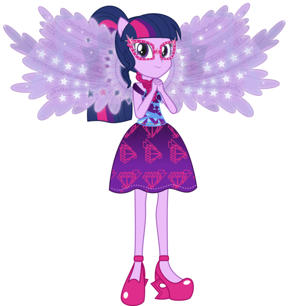 Size: 3000x3180 | Tagged: safe, artist:crimsumic, derpibooru import, sci-twi, twilight sparkle, equestria girls, legend of everfree, clothes, glasses, high heels, ponied up, scitwilicorn, simple background, solo, sparkling, transparent background, vector, wings