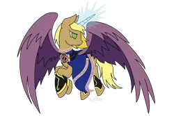 Size: 1500x1000 | Tagged: safe, artist:renderstarfall, derpibooru import, ponified, alicorn, pony, alicorn oc, alicornified, breath of fire, breath of fire 2, colored wings, female, flying, magic, mare, nina (breath of fire), race swap, robes, solo, spread wings, wings