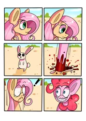 Size: 540x760 | Tagged: abuse, angel bunny, angelbuse, animal abuse, artist:mariogamesandenemies, blood, comic, death, derpibooru import, edgy, evil, flattened, fluttershy, grimdark, pinkie pie, smile hd, teary eyes