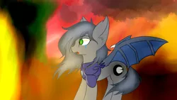 Size: 1280x720 | Tagged: safe, artist:eclipsepenumbra, derpibooru import, oc, oc:eclipse penumbra, unofficial characters only, bat pony, pony, armor, burning, crying, fire, green eyes, night guard, shocked, smoke, solo, sunset