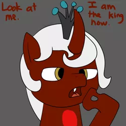 Size: 1024x1024 | Tagged: artist:fapshack, captain phillips, changeling, crown, derpibooru import, dialogue, oc, oc:charming crescent, red changeling, safe, unofficial characters only