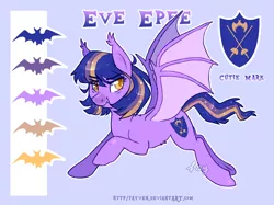 Size: 2612x1950 | Tagged: safe, artist:fayven, derpibooru import, oc, oc:eve epee, unofficial characters only, bat pony, pony, reference sheet, solo