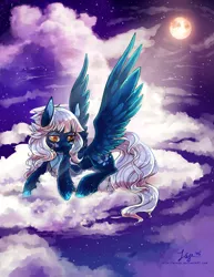 Size: 2011x2600 | Tagged: safe, artist:fayven, derpibooru import, oc, unofficial characters only, cloud, moon, solo