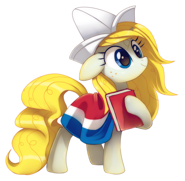 Size: 1024x1000 | Tagged: artist:pepooni, book, cap, derpibooru import, dutch, dutch cap, flag, hat, national flag, nation ponies, netherlands, oc, oc:lora ipsa, ponified, safe, simple background, solo, transparent background, unofficial characters only
