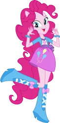 Size: 3000x6098 | Tagged: safe, artist:aqua-pony, derpibooru import, pinkie pie, equestria girls, absurd resolution, balloon, boots, bracelet, clothes, cute, flash puppet, high heel boots, inkscape, open mouth, ponied up, ponytail, raised leg, simple background, skirt, solo, transparent background