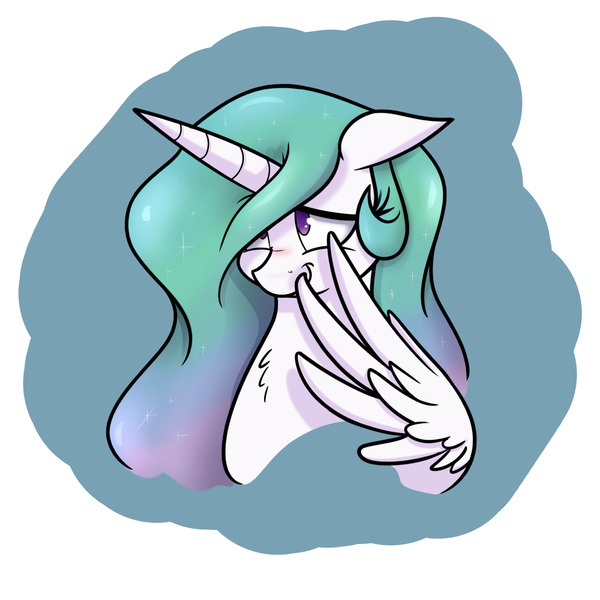 Size: 1250x1250 | Tagged: artist:bellspurgebells, bashful, blushing, covering, cute, cutelestia, derpibooru import, embarrassed, floppy ears, princess celestia, safe, shy, smiling, solo, thank you, wing hands