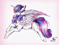 Size: 1024x783 | Tagged: artist:scootiegp, derpibooru import, older, princess flurry heart, safe, solo, spread wings, traditional art, unshorn fetlocks