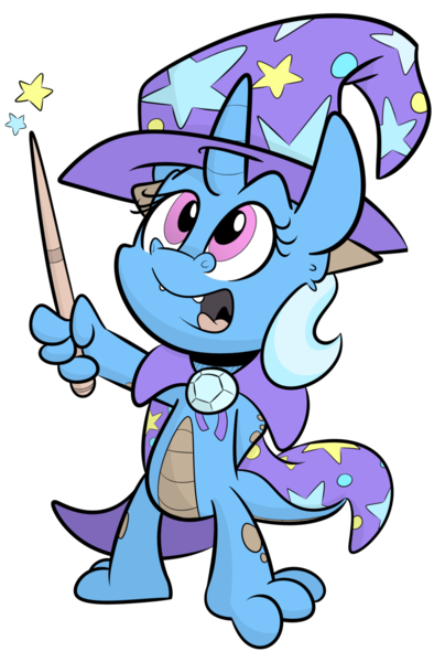 Size: 1225x1820 | Tagged: artist:jittery-the-dragon, cape, clothes, cute, derpibooru import, dragon, dragonified, hat, magic wand, open mouth, race swap, safe, simple background, solo, species swap, transparent background, trixie, trixie's cape, trixie's hat, wand