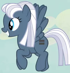 Size: 740x772 | Tagged: safe, derpibooru import, screencap, night glider, pegasus, pony, the cutie map, cropped, equal cutie mark, equalized, equalized mane, female, flying, mare, smiling, solo