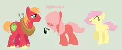 Size: 1024x424 | Tagged: safe, artist:aquadusk, derpibooru import, big macintosh, fluttershy, oc, oc:applesauce, earth pony, pony, fluttermac, hair over eyes, male, offspring, parent:big macintosh, parent:fluttershy, parents:fluttermac, shipping, simple background, stallion, straight