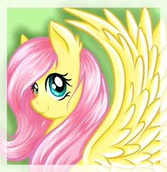 Size: 3760x3888 | Tagged: safe, artist:nuumia, derpibooru import, fluttershy, bust, portrait, smiling, solo, spread wings