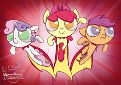 Size: 1246x879 | Tagged: apple bloom, artist:midnightpremiere, cutie mark crusaders, derpibooru import, parody, safe, scootaloo, sweetie belle, the powerpuff girls