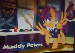 Size: 1015x719 | Tagged: safe, artist:pixelkitties, derpibooru import, scootaloo, pegasus, pony, autograph, cmc cape, female, irl, madeleine peters, mare, older, older scootaloo, photo, pixelkitties' brilliant autograph media artwork, rick and morty, solo, wonderbolts