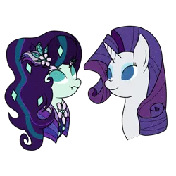 Size: 940x940 | Tagged: safe, artist:noponespecial, derpibooru import, coloratura, rarity, earth pony, pony, unicorn, :t, alternate hairstyle, duo, female, flower, flower in hair, mare, no pupils, rara, rarararara, scrunchy face, simple background, transparent background