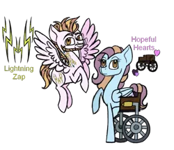 Size: 1000x860 | Tagged: safe, artist:magicandmysterygal, derpibooru import, oc, oc:hopeful hearts, oc:lightning zap, unofficial characters only, pegasus, pony, beard, disabled, female, magical lesbian spawn, male, mare, offspring, parent:lightning dust, parent:suri polomare, parents:suridust, simple background, stallion, tattoo, transparent background, twins, wheelchair