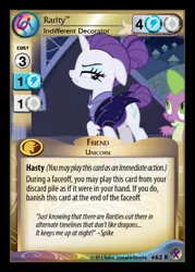 Size: 358x500 | Tagged: safe, derpibooru import, rarity, spike, alternate timeline, ccg, enterplay, marks in time, merchandise, quote