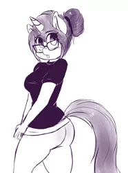 Size: 1280x1720 | Tagged: adorasexy, anthro, anthro oc, artist:wickedsilly, clothes, cute, derpibooru import, female, glasses, hair bun, oc, oc:wicked silly, ponysona, sexy, shirt, skintight clothes, solo, solo female, suggestive, unofficial characters only, yoga pants