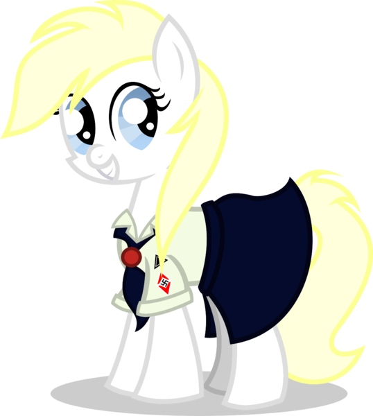 Size: 1175x1311 | Tagged: safe, artist:anonymousdrawfig, derpibooru import, oc, oc:aryanne, unofficial characters only, earth pony, pony, /pone/, 8chan, aryan pony, clothes, cute, female, filly, germany, hitler youth, nazi, necktie, shirt, simple background, skirt, smiling, solo, swastika, uniform, white background