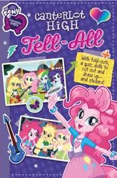 Size: 1400x2137 | Tagged: safe, derpibooru import, applejack, fluttershy, pinkie pie, rainbow dash, rarity, equestria girls, my little pony equestria girls: canterlot high tell-all, rainbow rocks, book, book cover, box art, canterlot high, cover, equestria girls logo, journal, lipstick, merchandise, ponied up