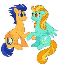Size: 892x971 | Tagged: safe, artist:carouselunique, derpibooru import, flash sentry, lightning dust, backwards cutie mark, crying, female, flashdust, happy, holding hooves, looking at each other, male, shipping, simple background, smiling, story included, straight, transparent background
