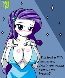 Size: 1000x1200 | Tagged: suggestive, artist:neutralchilean, derpibooru import, rarity, equestria girls, big breasts, blushing, breasts, busty rarity, cleavage, female, huge breasts, solo, solo female