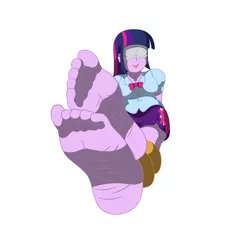 Size: 1700x1675 | Tagged: suggestive, artist:blondeuchiha, derpibooru import, twilight sparkle, equestria girls, barefoot, blindfold, bondage, feet, female, foot fetish, foot focus, rope, simple background, solo, solo female, tongue out, white background