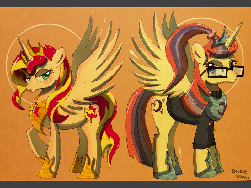 Size: 2048x1536 | Tagged: safe, artist:peichenphilip, derpibooru import, moondancer, sunset shimmer, alicorn, pony, alicornified, moondancercorn, race swap, shimmercorn