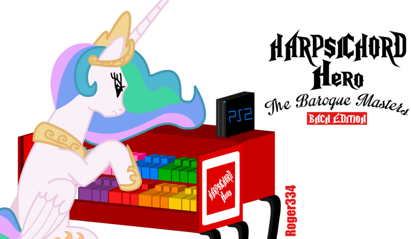 Size: 2392x1392 | Tagged: safe, artist:roger334, derpibooru import, princess celestia, alicorn, pony, baroque, crossover, female, guitar hero, harpsichord, mare, parody, rhythm game, simple background, solo, transparent background, vector