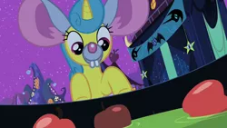 Size: 1280x720 | Tagged: safe, derpibooru import, screencap, lemon hearts, pony, luna eclipsed, apple, apple bobbing, background pony, clothes, costume, fake ears, female, food, mare, mouse costume, nightmare night, nightmare night costume, solo