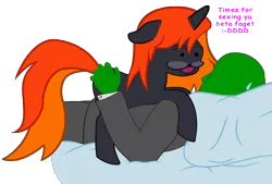 Size: 5000x3372 | Tagged: suggestive, artist:anonymous, derpibooru import, edit, oc, oc:anon, unofficial characters only, human, pony, unicorn, /pone/, 8chan, :d, absurd resolution, bed, benis, clothes, dialogue, floppy ears, human on pony action, implied sex, insult, interspecies, meme, spurdo spärde, suit