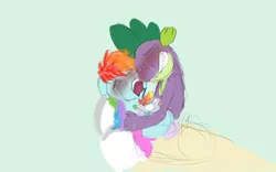 Size: 1280x800 | Tagged: artist:steadfast hoof, daily doodle spikedash prompt, derpibooru import, dracony, family, female, foal, hybrid, interspecies offspring, male, mother, newborn, oc, oc:barb, offspring, parent:rainbow dash, parent:spike, parents:rainbowspike, rainbow dash, rainbowspike, safe, shipping, spike, straight
