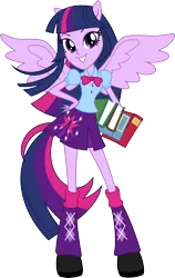 Size: 3000x4756 | Tagged: safe, artist:aqua-pony, derpibooru import, twilight sparkle, twilight sparkle (alicorn), equestria girls, absurd resolution, book, clothes, inkscape, pleated skirt, ponied up, simple background, skirt, solo, transparent background, vector