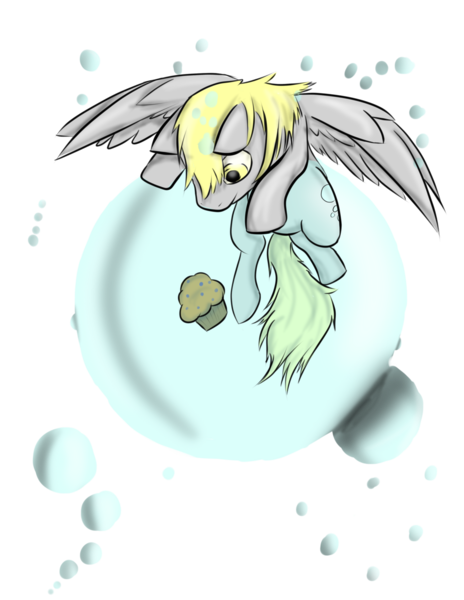 Size: 1024x1325 | Tagged: safe, artist:dracokrawl, derpibooru import, derpy hooves, pegasus, pony, bubble, female, food, mare, muffin, solo