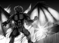 Size: 2789x2044 | Tagged: anthro, artist:quynzel, balrog, black and white, derpibooru import, dragon, dragon lord torch, grayscale, lord of the rings, monochrome, nudity, parody, safe, size difference, star swirl the bearded, you shall not pass