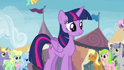 Size: 960x540 | Tagged: safe, derpibooru import, screencap, apple cobbler, apple honey, apple tarty, linky, ponet, rainbowshine, red gala, shoeshine, spring melody, sprinkle medley, star bright, sunshower raindrops, twilight sparkle, twilight sparkle (alicorn), alicorn, earth pony, pegasus, pony, unicorn, trade ya, adorkable, animated, apple family member, background pony, blush sticker, blushing, cute, dork, excited, facewing, female, flag, gritted teeth, hiding behind wing, male, mare, running, seizure warning in comments, shy, smiling, spread wings, stallion, surprised, talking, tent, wing hands, wings