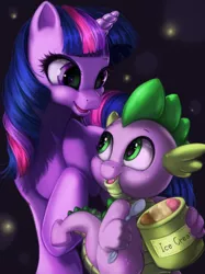 Size: 1024x1369 | Tagged: artist:namele7, derpibooru import, food, ice cream, neopolitan, safe, spike, spoon, twilight sparkle