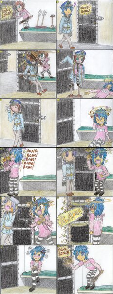 Size: 1280x3307 | Tagged: safe, artist:meiyeezhu, derpibooru import, flash sentry, oc, equestria girls, ambush, banging, blue hair, cell, clothes, club, coat, comic, cot, crimson comet, despair, desperate, desperation, disbelief, disguise, dizzy, door, embarrassed, escape, frustrated, gloves, guard, hat, humanized, humanized ponified human, humiliation, injured, ironic, irony, key, knocking, laughing, male, mattress, metal, midget, officer, old master q, padlock, parody, prison, prison guard, prison outfit, prison stripes, prisoner, reference, sad, sitting, slam, sneaky, starshooter, stilts, stripes, trap, trapped, unconscious, uniform, upset, walking away, waving, weapon, yelling