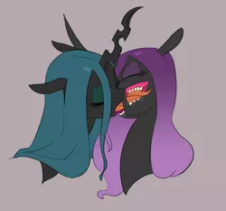 Size: 932x870 | Tagged: suggestive, artist:carnifex, derpibooru import, queen chrysalis, changeling queen oc, oc, oc:miasma, changeling queen, canon x oc, drool, eyes closed, female, french kiss, kissing, lesbian, open mouth, purple changeling, shipping, sloppy kissing