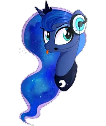 Size: 713x843 | Tagged: dead source, safe, artist:sevedie, derpibooru import, princess luna, gamer luna, :p, bust, headphones, microphone, portrait, simple background, solo, tongue out, transparent background